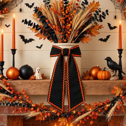 Halloween Wreath Sash Black and Orange Decor for Front Door 55x5 Inches