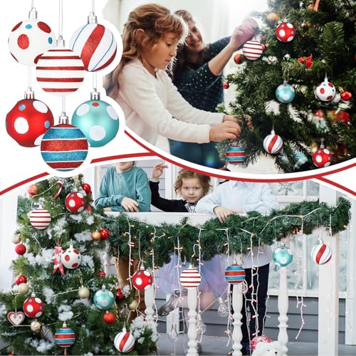 12 Pcs Christmas Ball Ornaments - Red Blue White Holiday Tree Decor