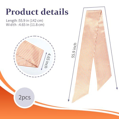 Halloween Fall Wreath Sash Satin 2-Pack Orange White Stripes for Front Door