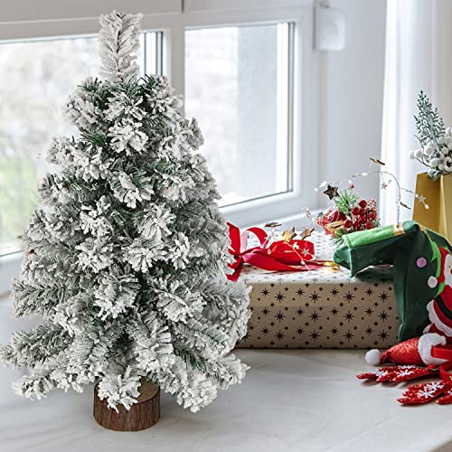 Mini Flocked Christmas Tree - 2 Ft Green Snow Frost Tabletop Holiday Decor