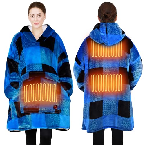Heated Hoodie Blanket for Women Black-Blue USB Wearable Heated Blanket with 3 Levels