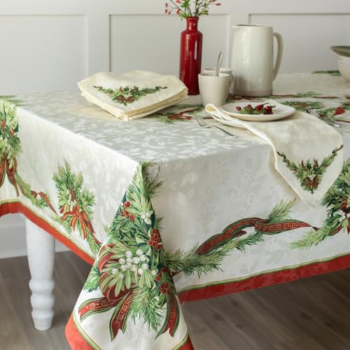 Christmas Ribbons Tablecloth - 70x52 Inches Rectangular Holiday Decor