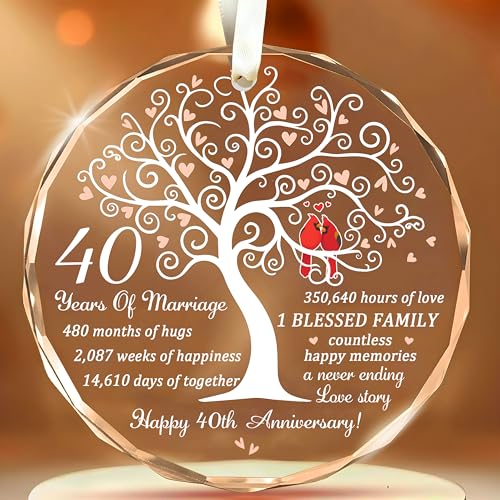 40th Wedding Anniversary Glass Ornament - Ruby Milestone Gift for Couple
