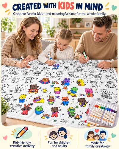 Animal Variation Coloring Blanket for Adults & Kids 50x60 Inch with 12 Markers