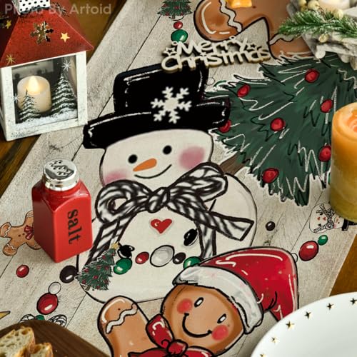 Snowman Gingerbread Table Runner 13x60 Inch Home Decor - Wood Variation