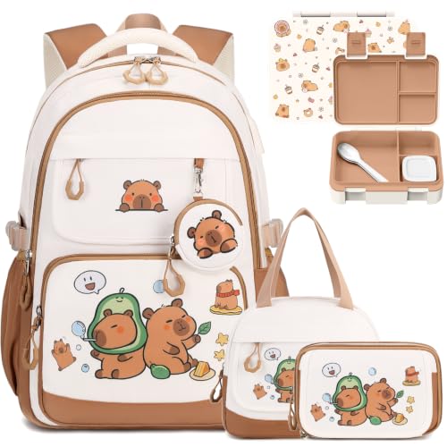 Kids Backpack with Lunch Box Set - Capybara Theme, Large Capacity, Water-Resistant