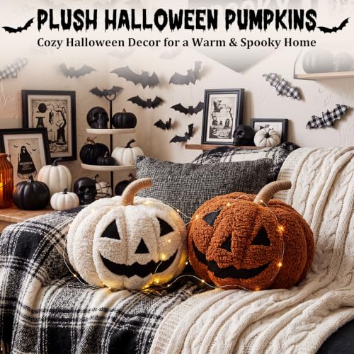 2pcs Fall Halloween 3D Pumpkin Throw Pillows - Sherpa Plush Decor Set