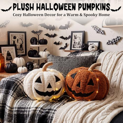 2pcs Fall Halloween 3D Pumpkin Throw Pillows - Sherpa Plush Decor Set