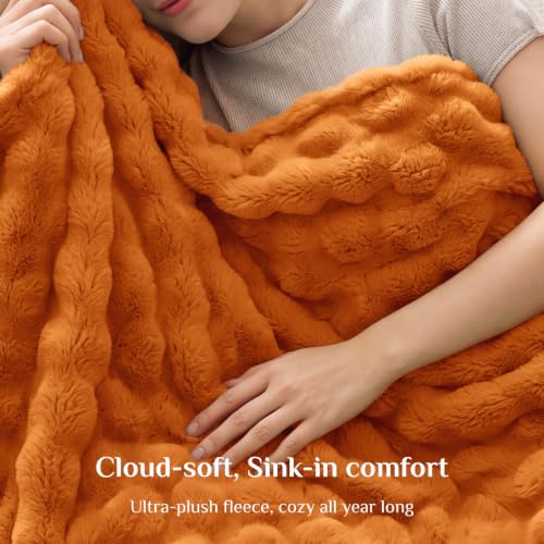 BEDELITE Orange Bubble Fall Throw Blanket - 50x60 Inches, Cozy Couch Decor