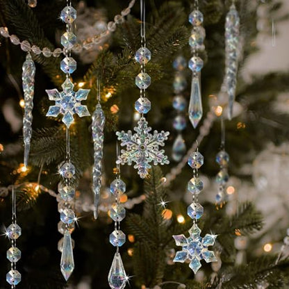 Iridescent Christmas Tree Ornaments Set - 80pcs Snowflake & Icicle Shapes