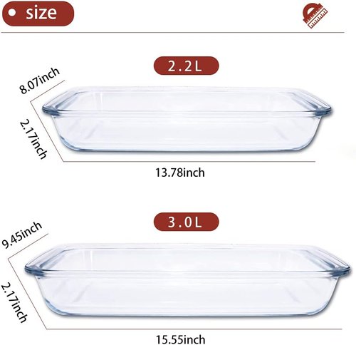 2-Pack Borosilicate Glass Baking Dishes by [Brand Name] - Oven, Microwave & Freezer Safe | 102 oz & 75 oz