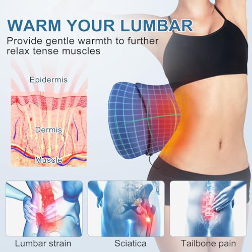 Dikuer Heated Lumbar Support Pillow, Lumbar Support Pillow with Detachable Heating Pad for Back Pain Relief, Back Pillow for Sleeping, Office, Chair, Car