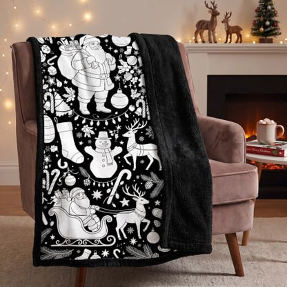 Kids DIY Christmas Blanket with 24 Markers - 51x59 Inches Black Sherpa Fleece