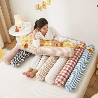 Gingham Plaid Long Body Pillow Cylindrical Bolster Blue 31.5 x 6.3 inches - Support & Comfort