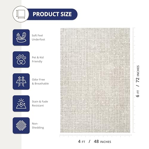 Abani Cream Runner Rug 2'6 x 6' Grid Pattern Non-Shedding Entryway Floor Mat