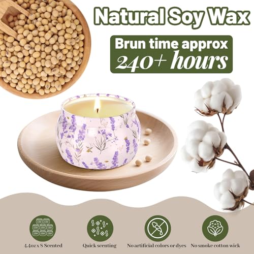 WarmEmbrace 8-Pack Soy Scented Candles Set with 4 Unique Fragrances - 8.8OZ
