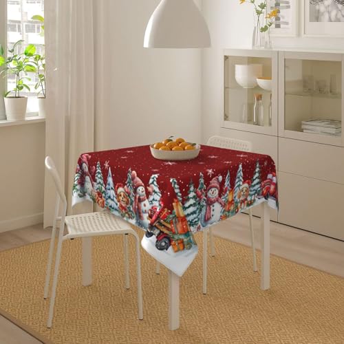 Christmas Square Tablecloth 52x52 Inch Red Snowman Holiday Decor for Dining