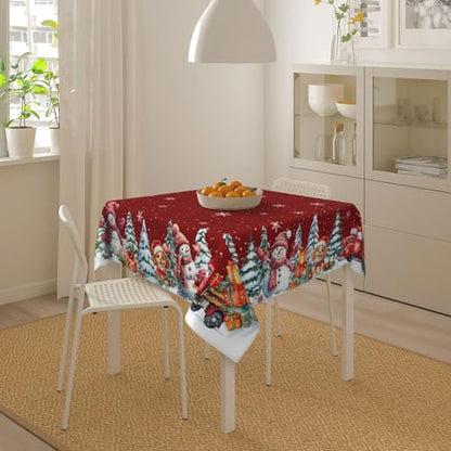 Christmas Square Tablecloth 52x52 Inch Red Snowman Holiday Decor for Dining