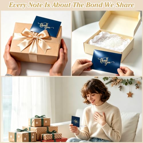 Thank You Cards with Envelopes & Stickers - Navy Blue 52 Pack