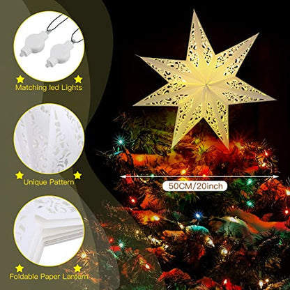 Kingdder Paper Star Lantern with Light - Warm Yellow Christmas Decor, 1 Pc