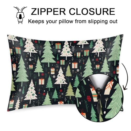 Christmas Satin Pillowcase for Hair and Skin - Green Silk Queen Size 20x30 with Zipper