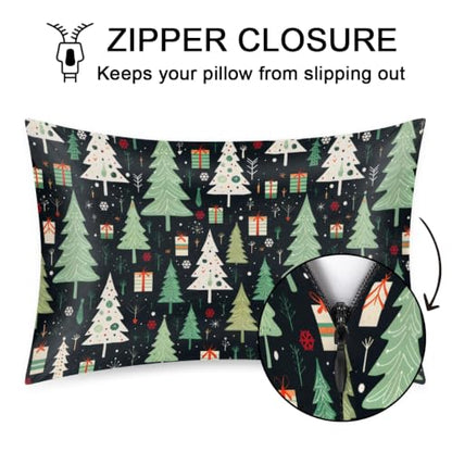 Christmas Satin Pillowcase for Hair and Skin - Green Silk Queen Size 20x30 with Zipper