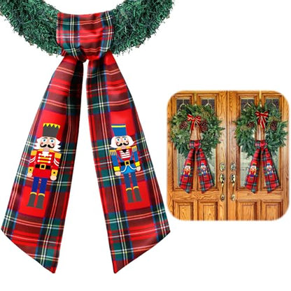 Christmas Red and Black Satin Sash Set for Front Door - Nutcracker Wreath Decor