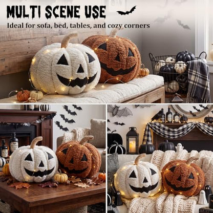 2pcs Fall Halloween 3D Pumpkin Throw Pillows - Sherpa Plush Decor Set