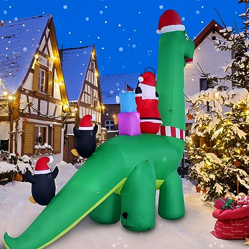 13ft Christmas Inflatable Dinosaur with Santa and LED Lights for Outdoor Decor