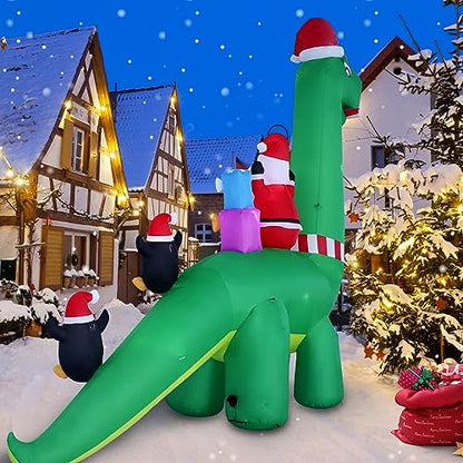 13ft Christmas Inflatable Dinosaur with Santa and LED Lights for Outdoor Decor