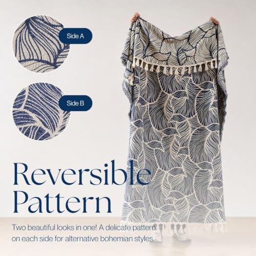 Grand Blue Chenille Throw Blanket with Tassels - Lightweight & Soft 55x60"