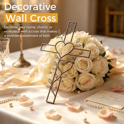 Wedding Wall Cross for Newlyweds - Elegant Metal Decor with Heart Motif
