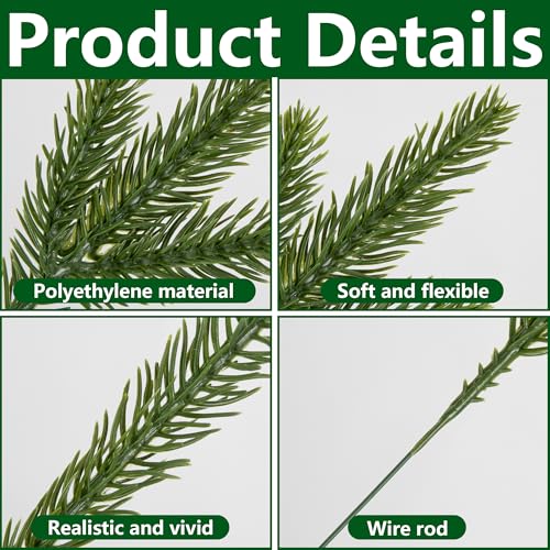 Artificial Pine Needles Branches Garland - 45 Pack, 10.2 x 2.5 Inch Green Holiday Decor