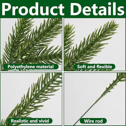 Artificial Pine Needles Branches Garland - 45 Pack, 10.2 x 2.5 Inch Green Holiday Decor