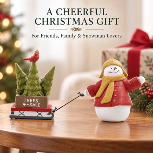 Snowman Christmas Figurine Pulling Tree Sled - 6.1 Inch Holiday Decor