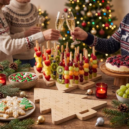 Christmas Tree Skewer Holder Set with 100 Bamboo Picks - 2 Pieces