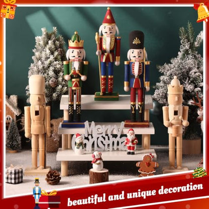 12-Piece Unfinished Wooden Nutcracker Craft Kit with Beards & Brushes - DIY Christmas Decorations (Variation 32)