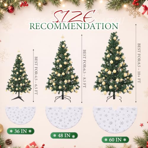 48 Inch White Faux Fur Christmas Tree Skirt with LED Fairy Lights - Silver Snowflakes