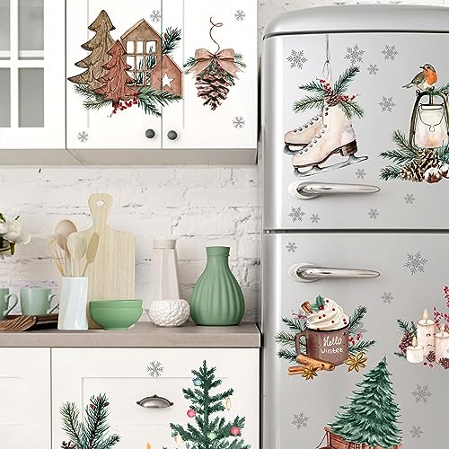 Winter Pine Cone Window Clings - 9 Sheets Holiday Snowflakes & Decorations