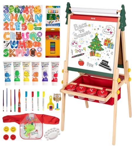 Kids Art Easel with Paper Roll & Magnetic Whiteboard - Red Christmas Tree