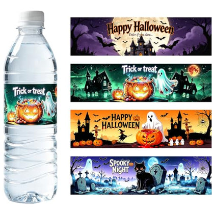 Halloween Waterproof Water Bottle Stickers - Pumpkin Ghost Witch Wraps, Party Decor, 48 Pieces