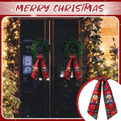 Christmas Wreath Sash with Monogram & Embroidery - Red & Black, 56 Inches