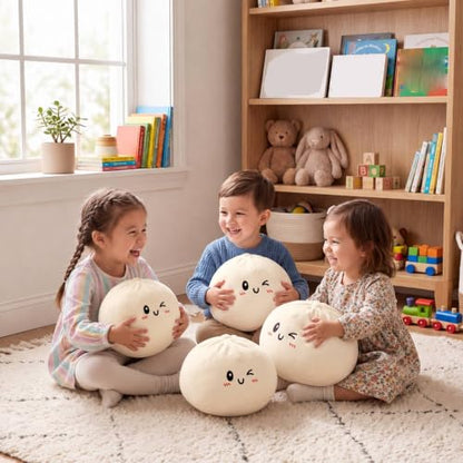 8.5-Inch Plush Dumpling Stress Relief Pillow - Funny Squeeze Toy, White
