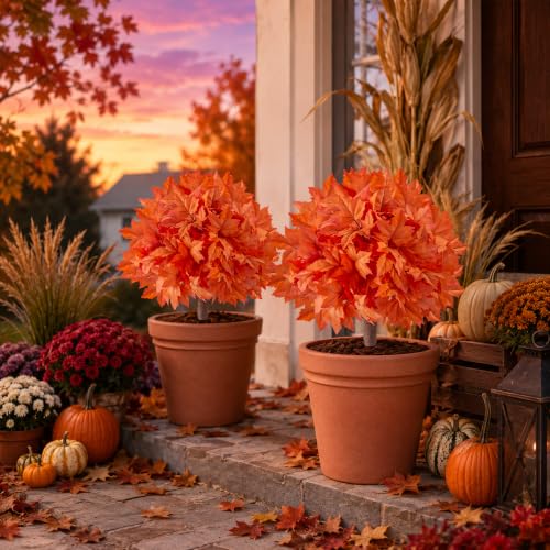 Artificial Maple and Eucalyptus Topiary Plants - 22 Inch Outdoor Decor Set