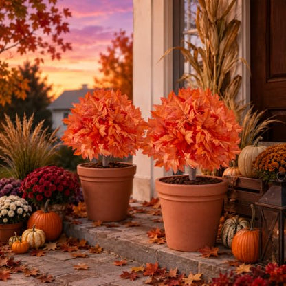 Artificial Maple and Eucalyptus Topiary Plants - 22 Inch Outdoor Decor Set