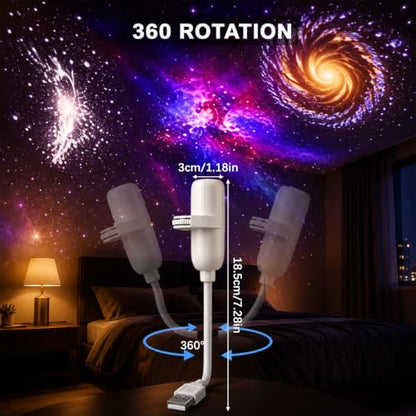 HD Star Projector for Bedroom Ceiling - Galaxy & Ocean Light with 360° Adjustable Angle