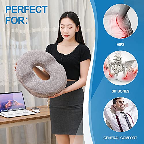 JEMA Donut Pillow, Tailbone Memory Foam Seat Cushion by Ergonomic Innovations for Sores, Coccyx, Sciatica, Pregnancy, Post Natal (Brown)