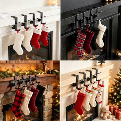 Black 4 Pack Adjustable Clamp-On Stocking Holders for Mantel Christmas Garland