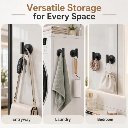 Black Suction Cup Towel Hooks for Shower No Drill Removable 2 Pack