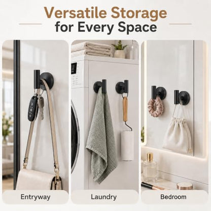 Black Suction Cup Towel Hooks for Shower No Drill Removable 2 Pack